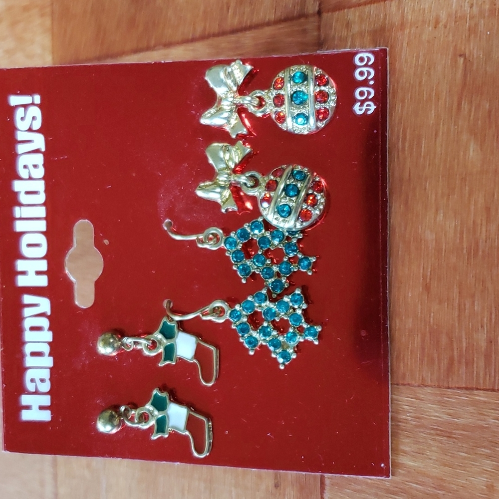 Christmas Holiday Rhinestone Earrings Trees Stockings Ornaments
